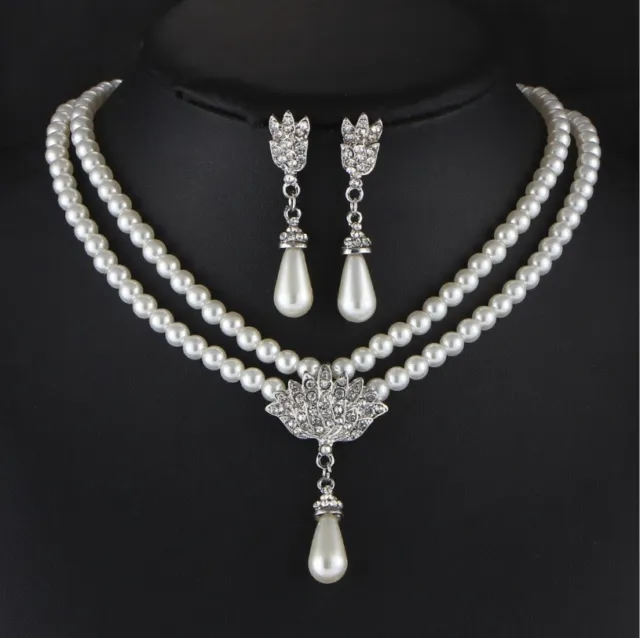 Pearl Crystal Bridesmaid Jewellery Bridal Wedding Party Necklace Earrings Set