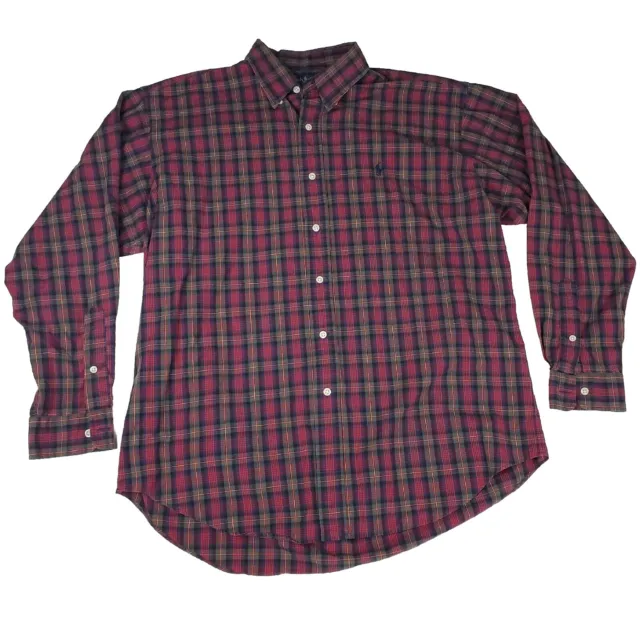 Ralph Lauren Blake Shirt Men's Large Red Plaid Cotton Long Sleeve Button Pony