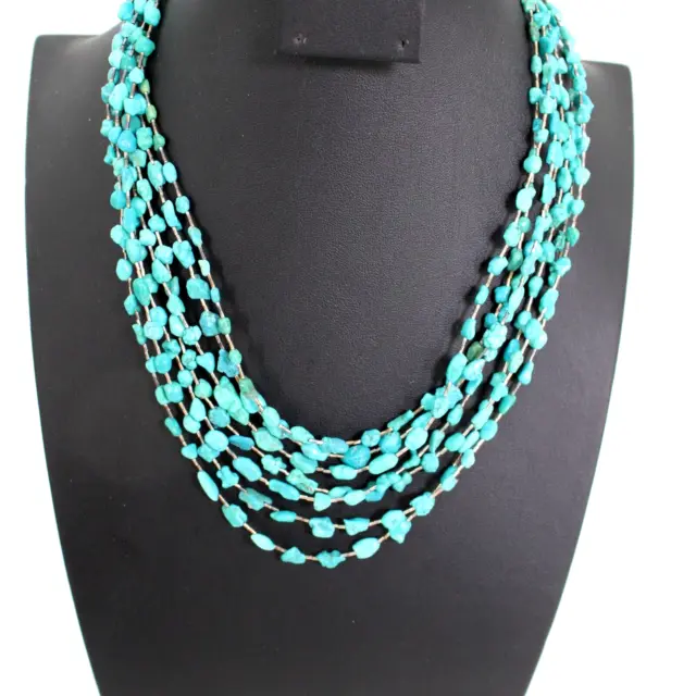 Jay King DTR  7 Strand Sterling Kingman Turquoise Waterfall  Necklace 18"-21"