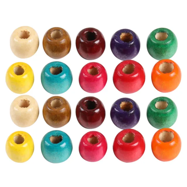 300 PCS Jewels Kids Large Hole Mixed Color Round Wooden Beads