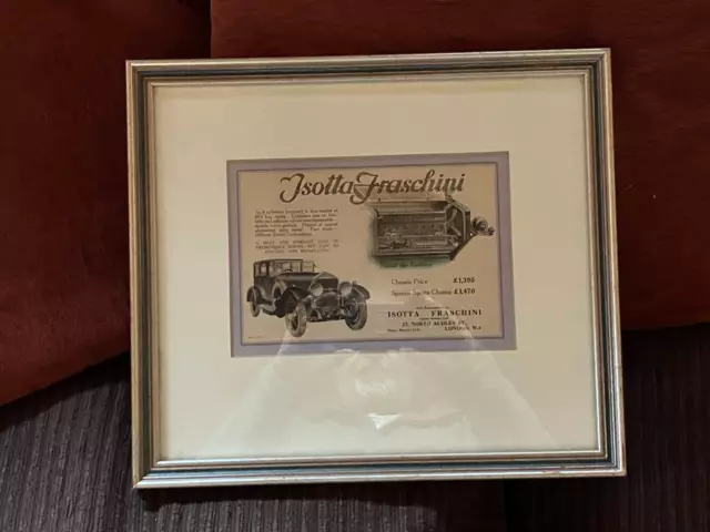 Vintage classic framed advert ISOTTA FRASCHINI pre war automobile rare motor car