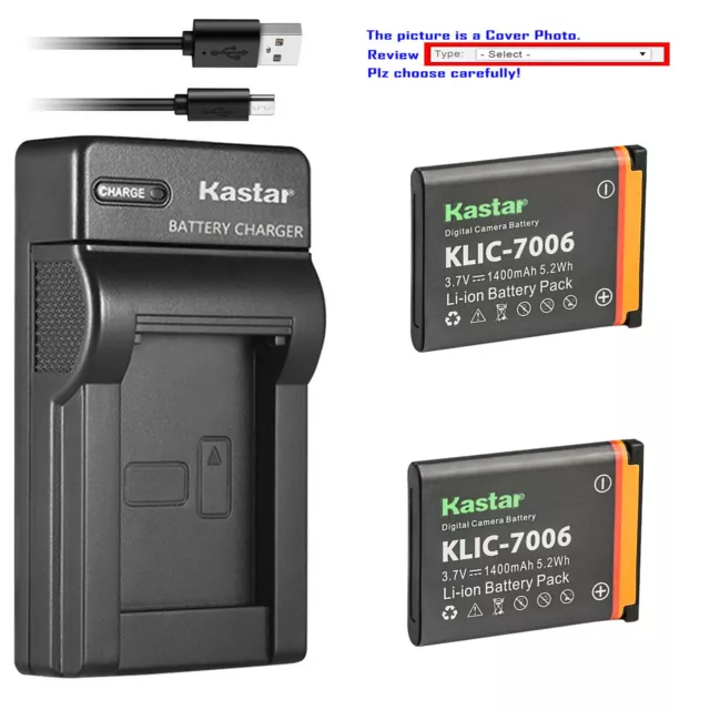 Kastar K7006 Battery Slim USB Charger for Kodak Easyshare M522 M530 M531 M532