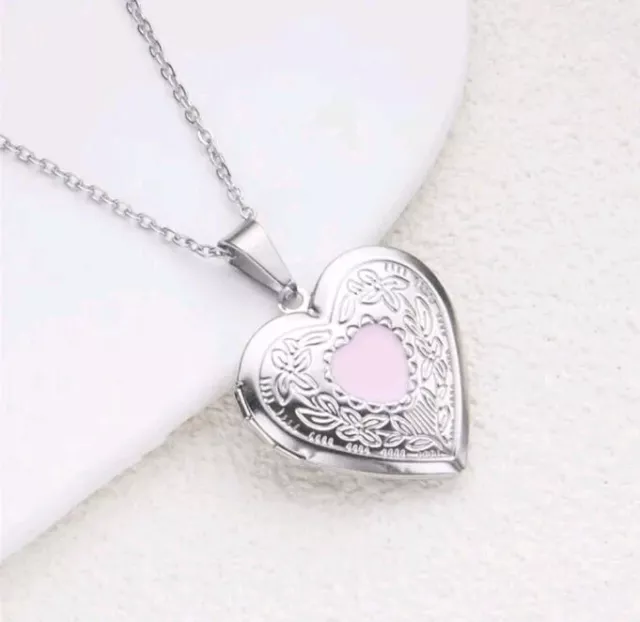 Pink Heart Locket Necklace Stainless Steel Beautiful Item Ladies Girls Jewellery