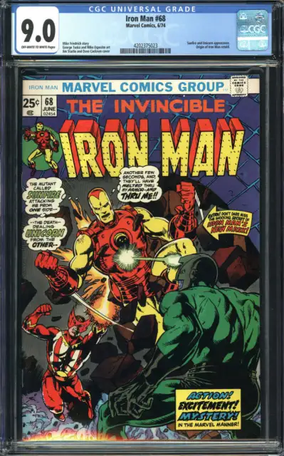 Iron Man #68 Cgc 9.0 Ow/Wh Pages // Origin Retold Marvel 1974