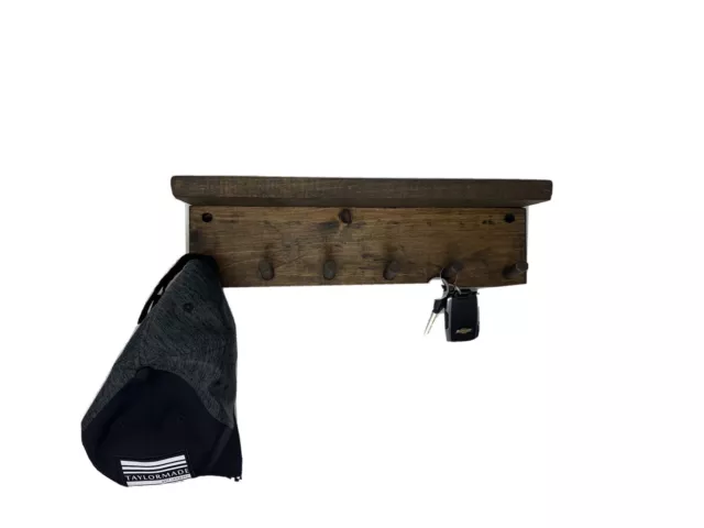 Distressed Reclaimed Wood Coat Rack Hat Cap Shelf 6 Pegs Hooks Storage Keys