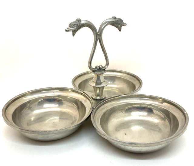 Schöne Art Deco Zinn 3er Servierschale versilbert Fisch Motiv France Paris