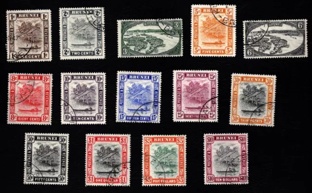 1947-51 Brunei River View & Water Village Complete Set SG79-SG92 Very Fine Used