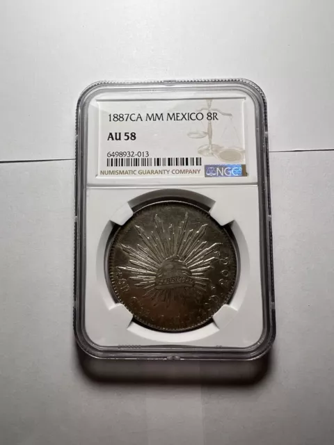 1887 Ca MM Mexico 8 Reales NGC AU-58 Silver Coin Chihuahua Mint