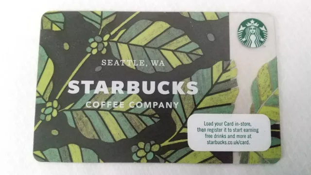 Starbucks UK Card 2017 No 6148 Leaf PIN OPENED Green Black #2170