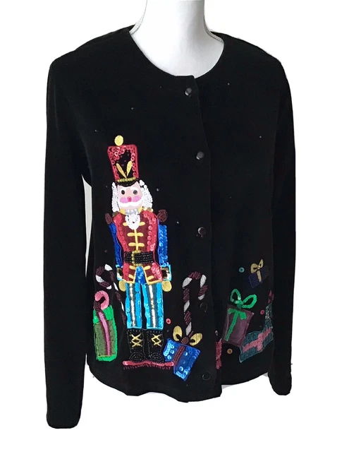Vintage Michael Simon Christmas Sweater Size Medium Nutcracker Velour Sparkle