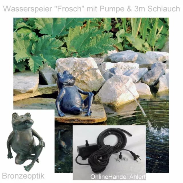 Teich Pumpe Wasserspeier Frosch Teichfigur Gartenteich Strompumpe Garten Figur