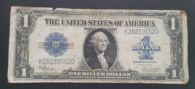 1923 $1 One Dollar Silver Certificate Note Horse Blanket Large Size Banknote