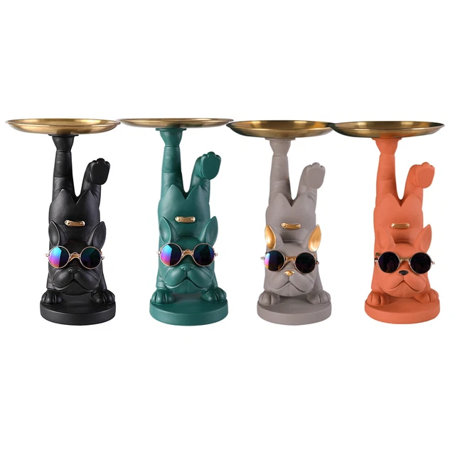 Resin French Bulldog Sculpture Dog Figurine Key Jewelry Storage Table Decor Tray
