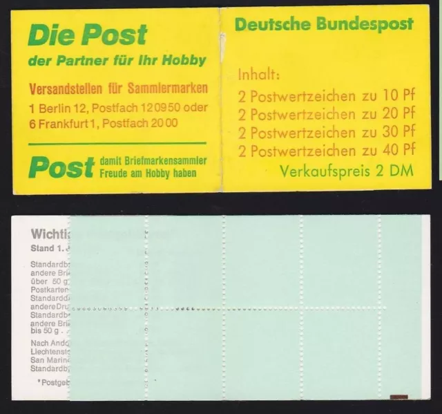 BRD VJ MH Versuchs Justier Markenheftchen 20 a II postfrisch  #711