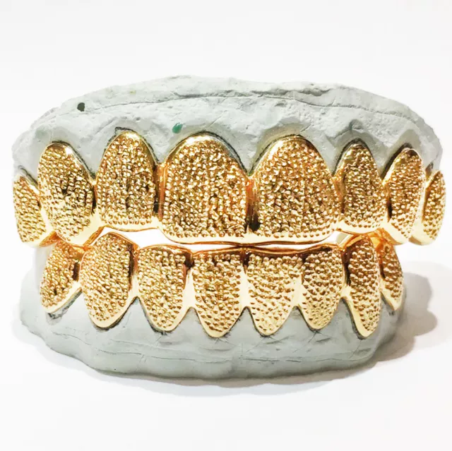 Solid 10K 14K Yellow Gold Diamond Dust Cut Custom Fit Handmade Grill Grillz