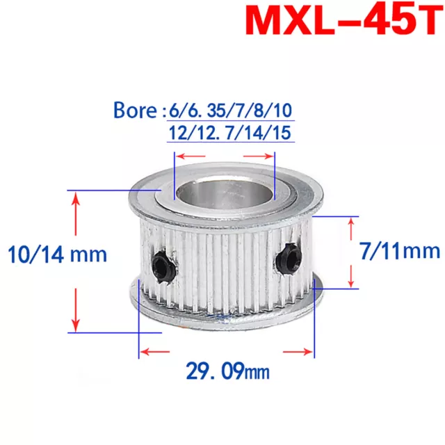 MXL-45T Synchronous Wheel Flat Pulley Bore 6mm-15mm for Width 7/11mm Timing Belt