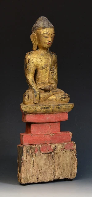 18th Century, Shan, Antique Burmese Wooden Seated Buddha 11