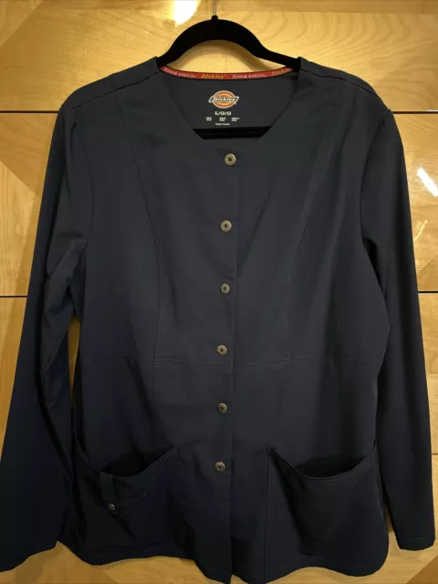 Dickies Xtreme Stretch Women Warm Up Scrubs Jacket Snap Front 82310 Large Navy