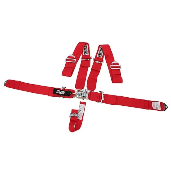 Crow 11002 Bolt-In 5-Point Racing Harness, Pull Down, Red