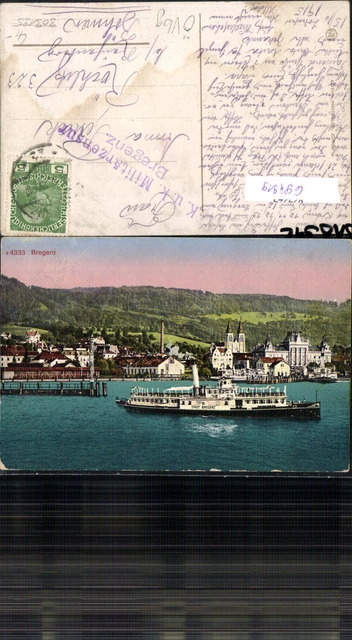 694919 Bregenz am Bodensee Hafen Dampfer K.K. Postamt Feldpost Zensurstelle Zens