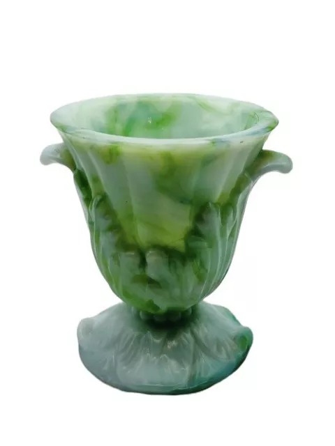 Akro Agate Floral Urn Green Slag - Vogue Mercantile Co toothpick holder