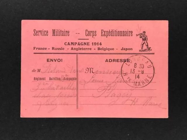 Feldpost Karte Corps Expeditionnaire Frankreich 13.9.1914 Longfau