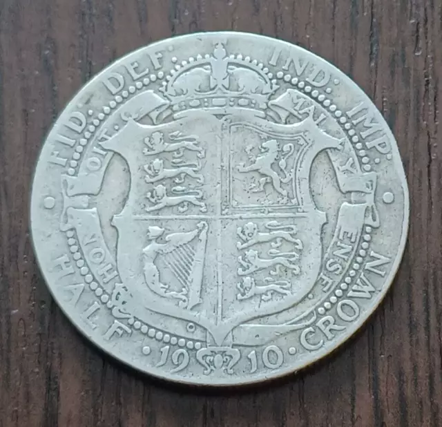 1910 Edward Vii Silver Half Crown Coin, Good Circulated Condition.