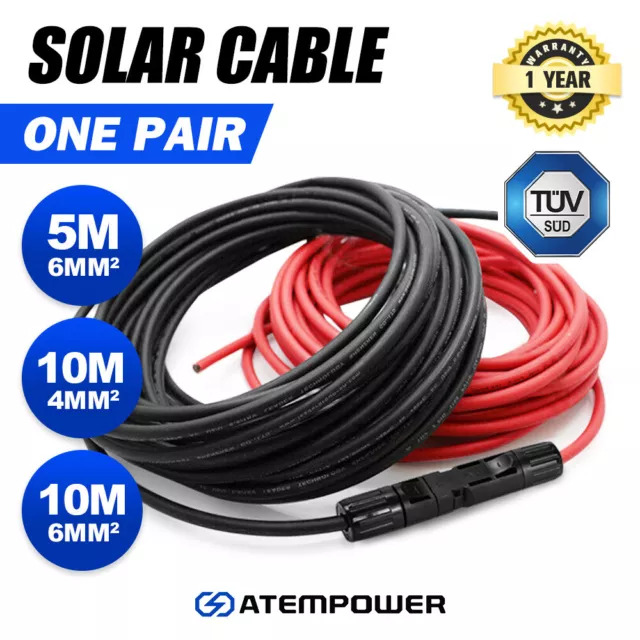 Atem Power 2x 5M/10M Extension Cable Wire Solar Panel regulator Cable 4mm2 6mm2