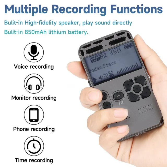 Rechargeable LCD Digital Audio Sound Voice+Recorder Dictaphone MP3 Player 64GB