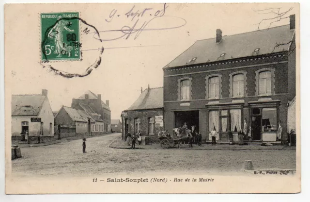 SAINT SOUPLET Nord CPA 59 la rue de la mairie commerce attelage