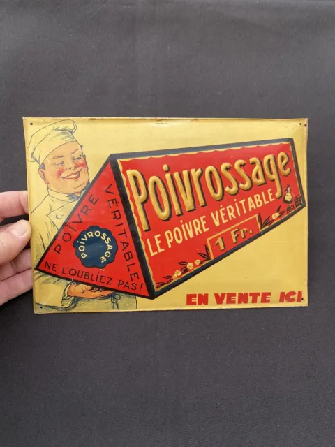 Ancienne plaque en tôle lithographiée Poivre Poivrossage