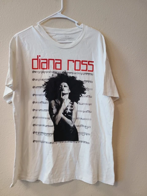 Diana Ross Mens Short Sleeve Crew Neck Graphic T Shirt Size M/L White NWT