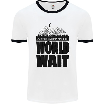 Mountain World Wait Hiking Trekking Walking Mens White Ringer T-Shirt