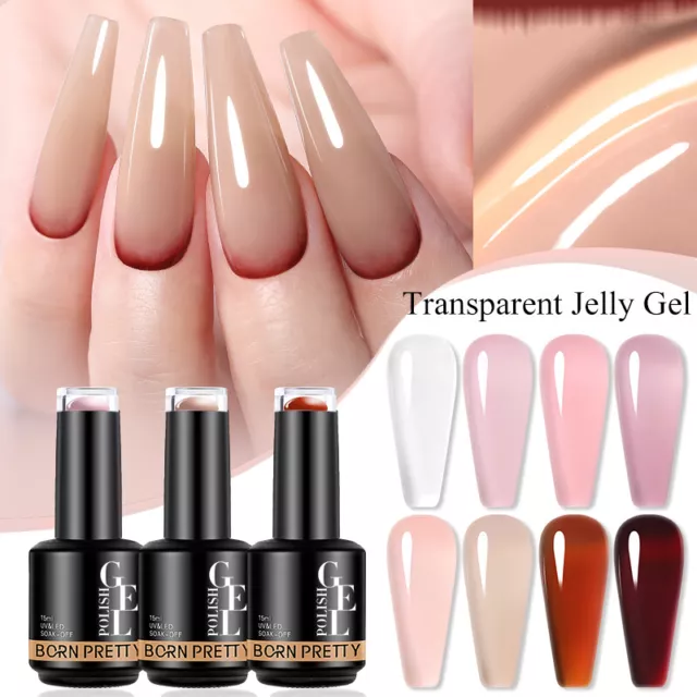 BORN PRETTY 15ml Gel Nail Polish Nude Pink Jelly Gel  Nails Art Soak Off UV Gel 3