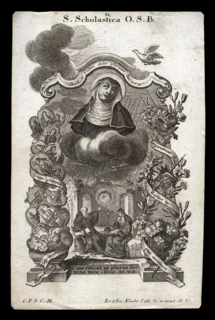 santino incisione 1700 S.SCOLASTICA. klauber