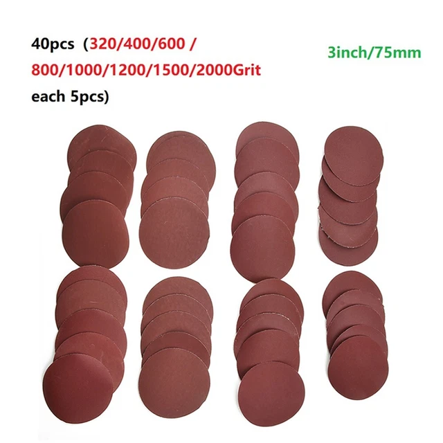 40 dischi di levigatura 75-80 mm 320#/400#/600#/800#/1000#/1200#/1500#/2000# (per 5 pz)