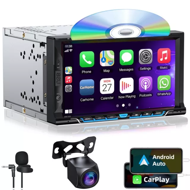 Double 2Din Car Stereo Apple Carplay Android Auto 7" HD Touch Screen DVD Player