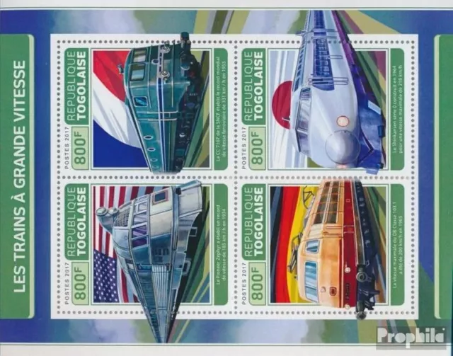 Briefmarken Togo 2017 Mi 8249-8252 Kleinbogen postfrisch Eisenbahn