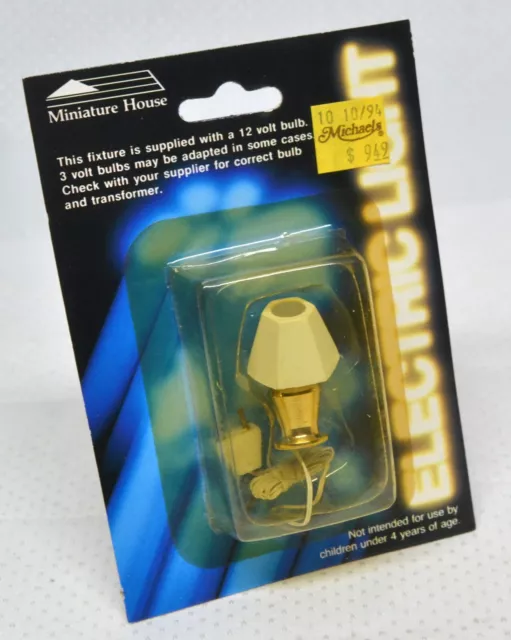 Miniature House Brass Colored Electric Table Lamp w/Hexagon Shade &12V Bulb ddL5