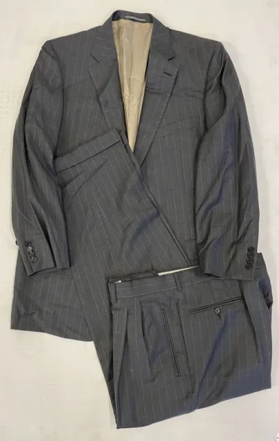 Ermenegildo Zegna Made in Italy Vintage Subtle Chalk Stripe Wool Suit Gray 46 L
