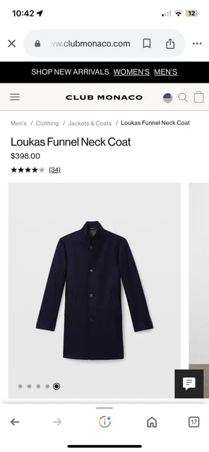 CLUB MONACO LOUKAS Funnel Neck Coat Size 38 NWT Navy blue 169.99 PicClick