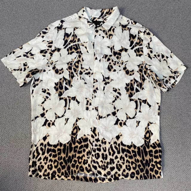 ALL SAINTS Shirt Men’s Small Brown Leopon SS Leopard Print Short Sleeve Viscose