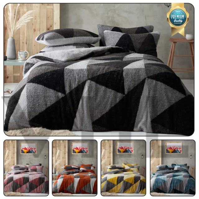 Teddy Shapes Fleece Duvet Cover Set Thermal Quilt Bedding With Pillow Cases