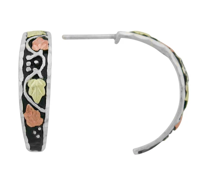 10k black hills gold on sterling silver antique half hoop leaf earrings