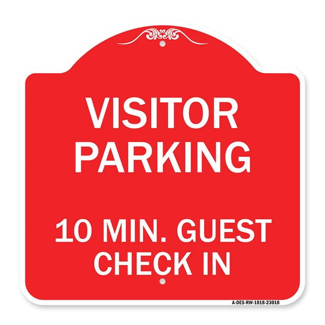 Reserved Parking Visitor Parking, 10 Min. Guest Check In Red & White Aluminum