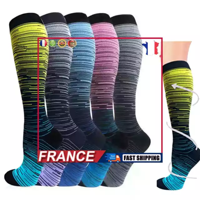 5 Pairs Compression Stocking Unisex Gradient Stripes Sports Socks Unisex (L/XL)