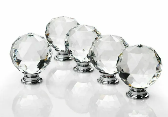 Clear Crystal Diamond Glass Door Knobs Cupboard Drawer Furniture Handle Cabinet