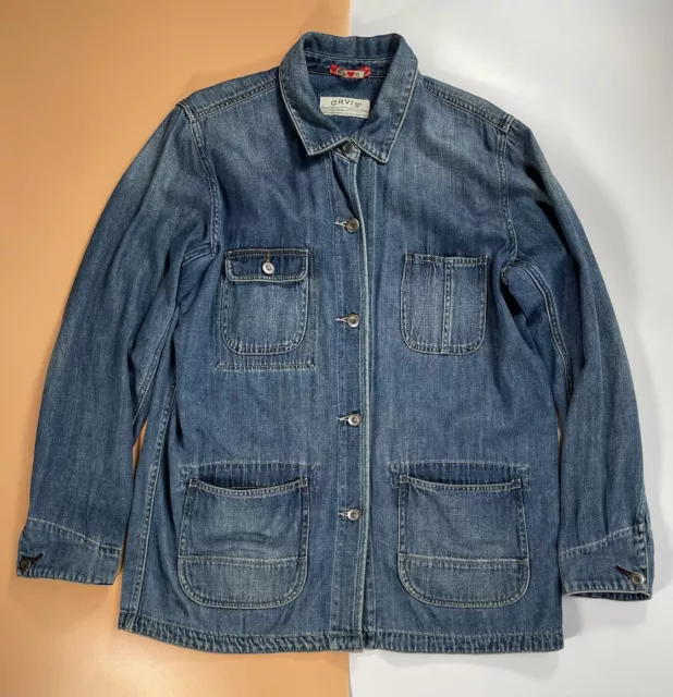 ORVIS BLUE DENIM Waistcoat Gilet size M Womens Button Up 100