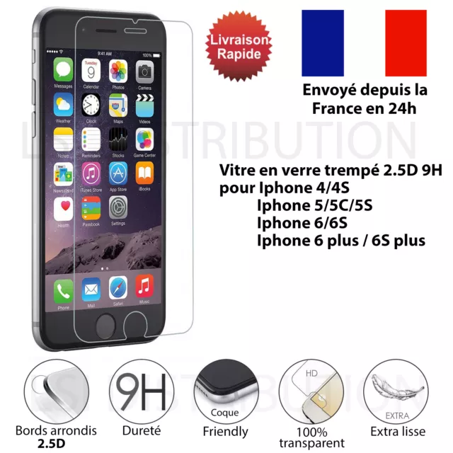 Vitre protection Verre trempé Film protecteur d'écran iPhone 6/6s/6plus/5/5S/4S