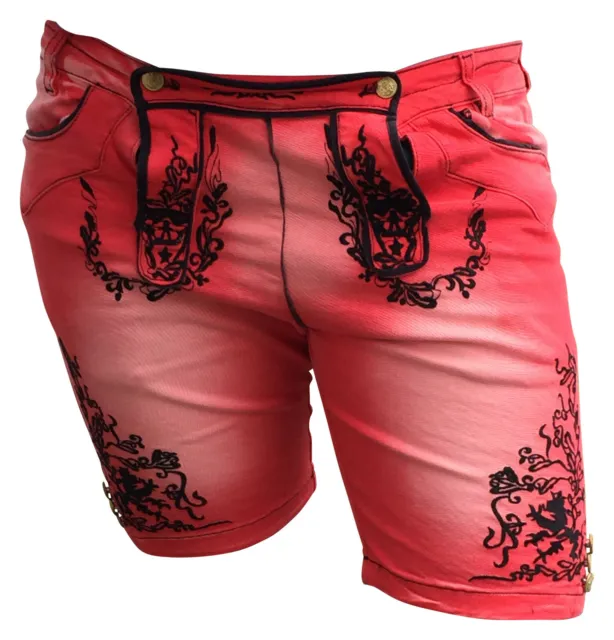 Pantaloni folcloristici in pelle effetto folcloristico uomo jeans pantaloni bermuda Oktoberfest rosso deni